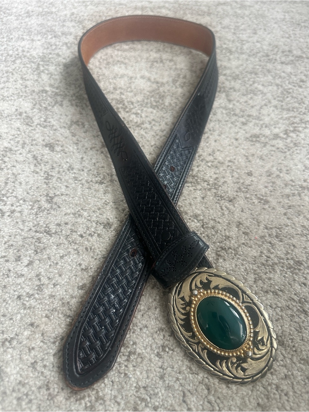 Silver Creek Black Leather Western Belt 38